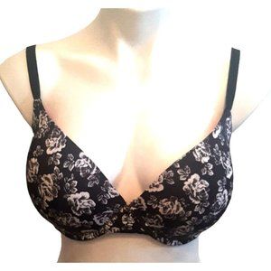 36DD Victorias Secret PINK Bra Black Floral Roses Padded